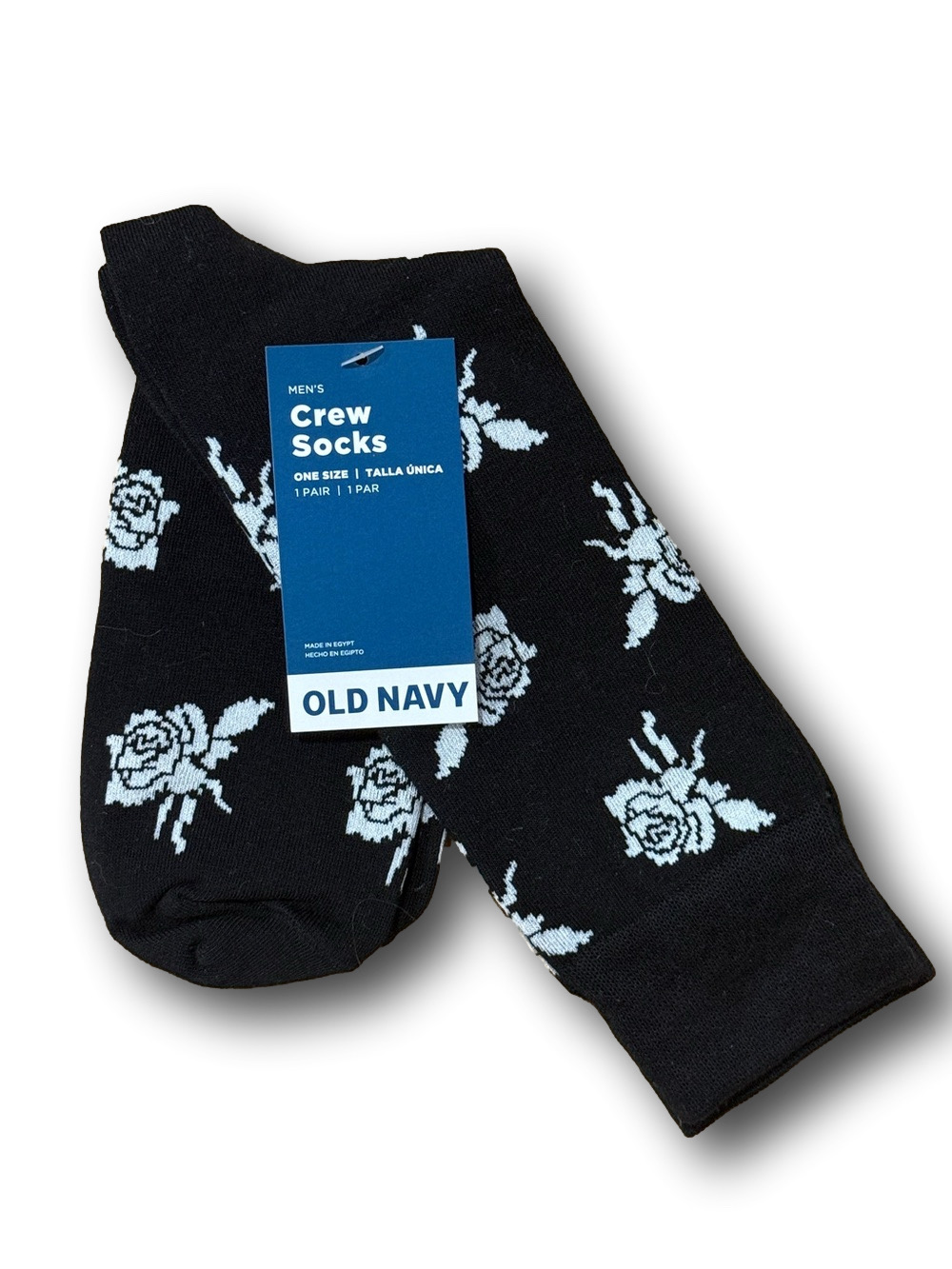 3/$18 White Roses Funny Novelty Crew Socks - NWT - Picture 2 of 3